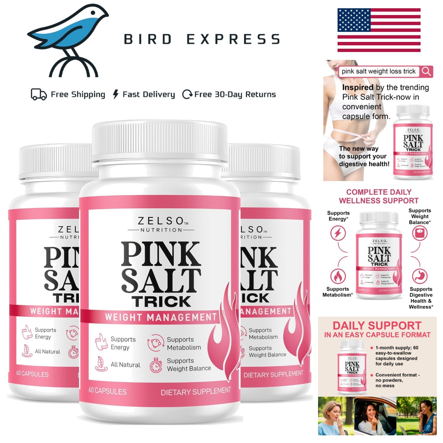 (3 Pack) Pink Salt Weight Trick Capsules – New Pink Salt Trick for Weight, En…