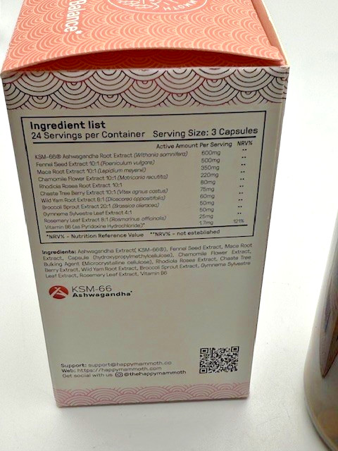 Hormone Harmony Happy Mammoth Women’s Hormone Support 72 Vegan Capsules Natural