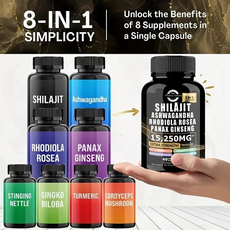 Himalayan Shilajit, Ashwagandha, Rhodiola, Ginseng – 15,250mg (USA Made)