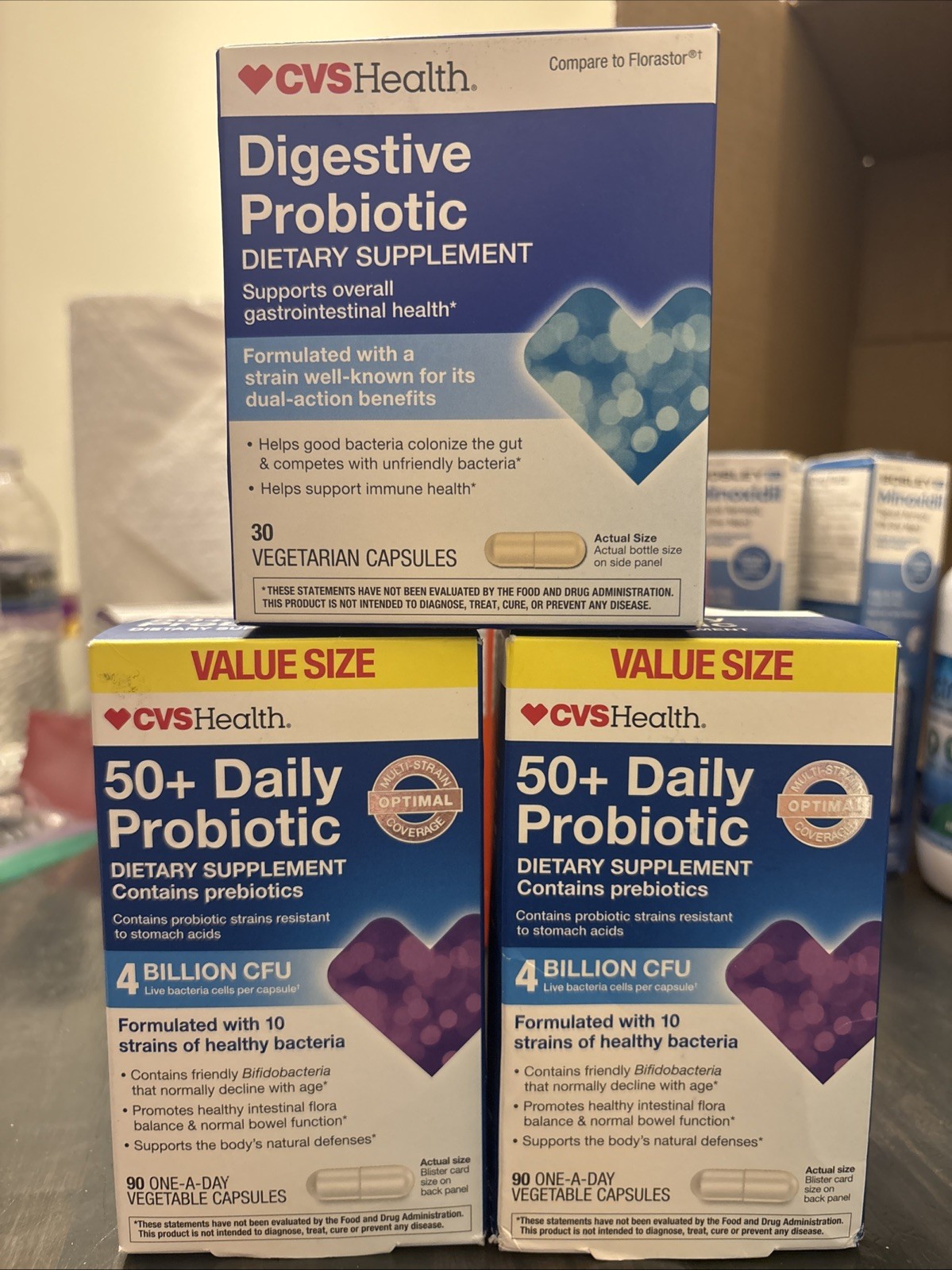 2x CVS Health 50+ DAILY PROBIOTIC 4 BILLION CFU EXP 08/26+ (plus 30ct Digestive)