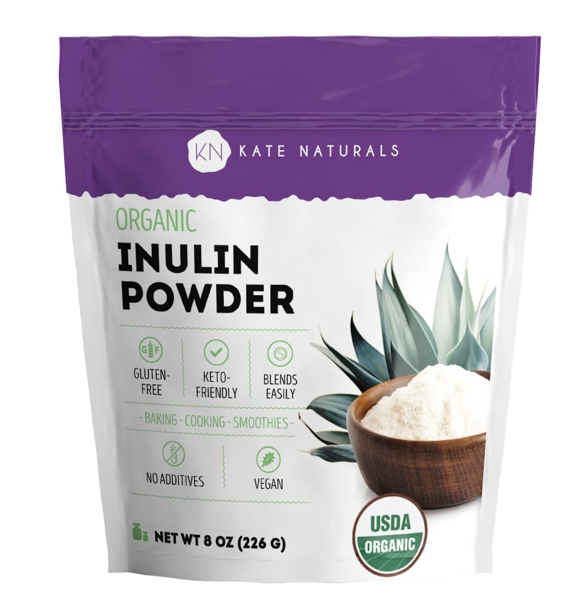 Kate Naturals Inulin Powder Organic from Blue Agave (8oz) Soluble Prebiotic