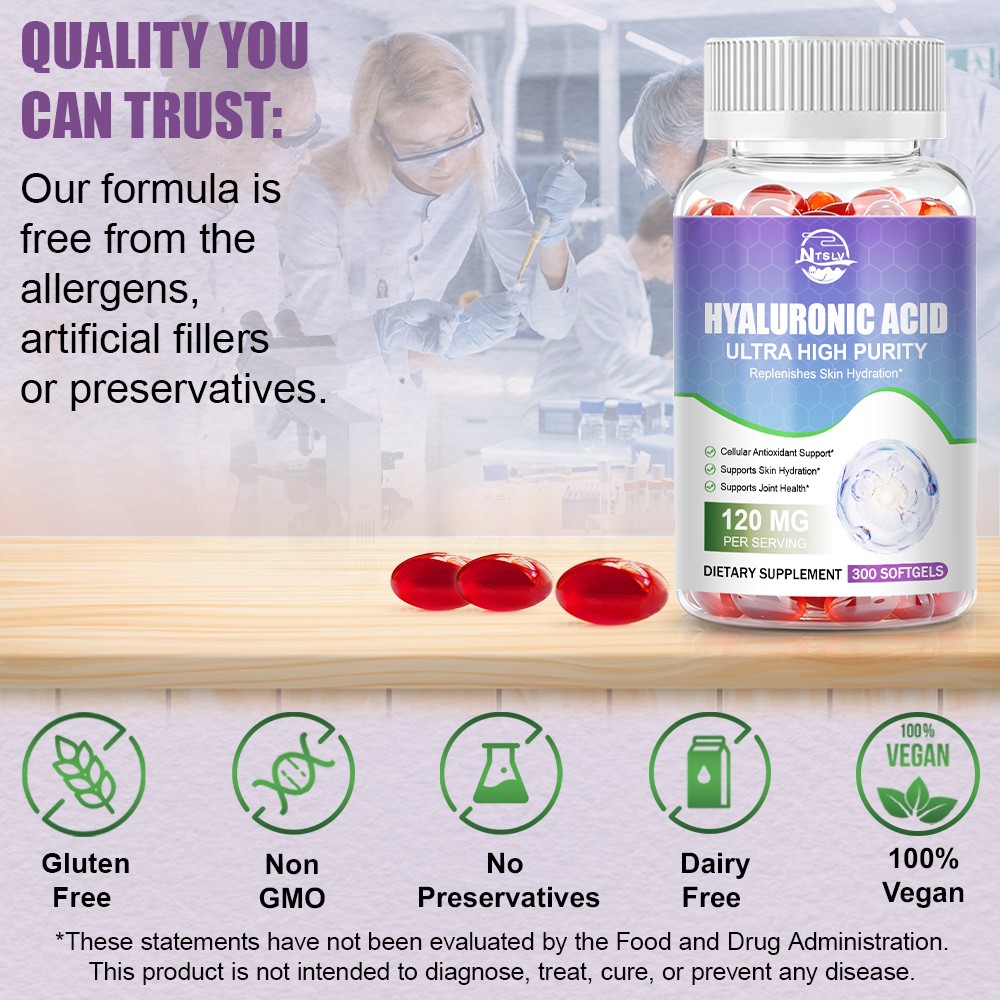 Hyaluronic Acid Capsules Skin Hydration Joint Support Supplement 300 capsules