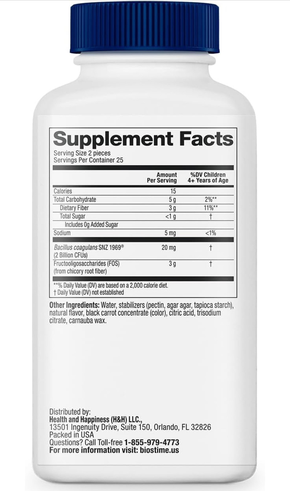 Biostime Kids Probiotics + Prebiotic Fiber Fruity Bites 50ct Gut Health Gummies