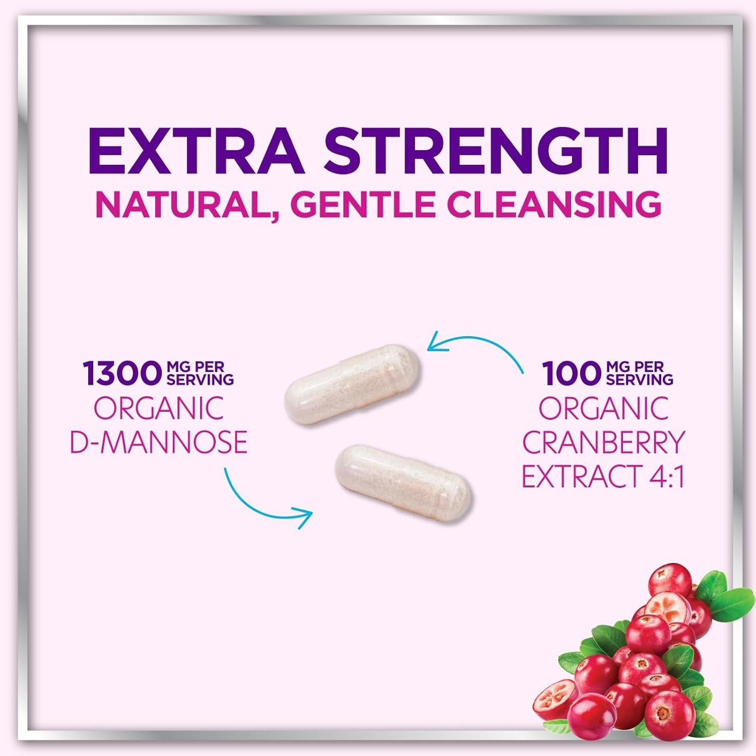 Organic D Mannose 1300mg Supplements – Natural D-Mannose Capsules with Cranberry