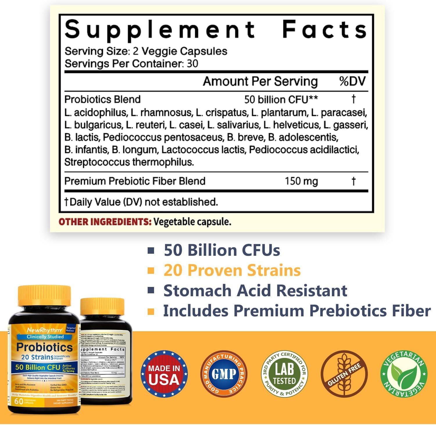 Probioticos 50 Mil Millones De Ufc 20 Cepas, 60 Capsulas Vegetales, Targeted…