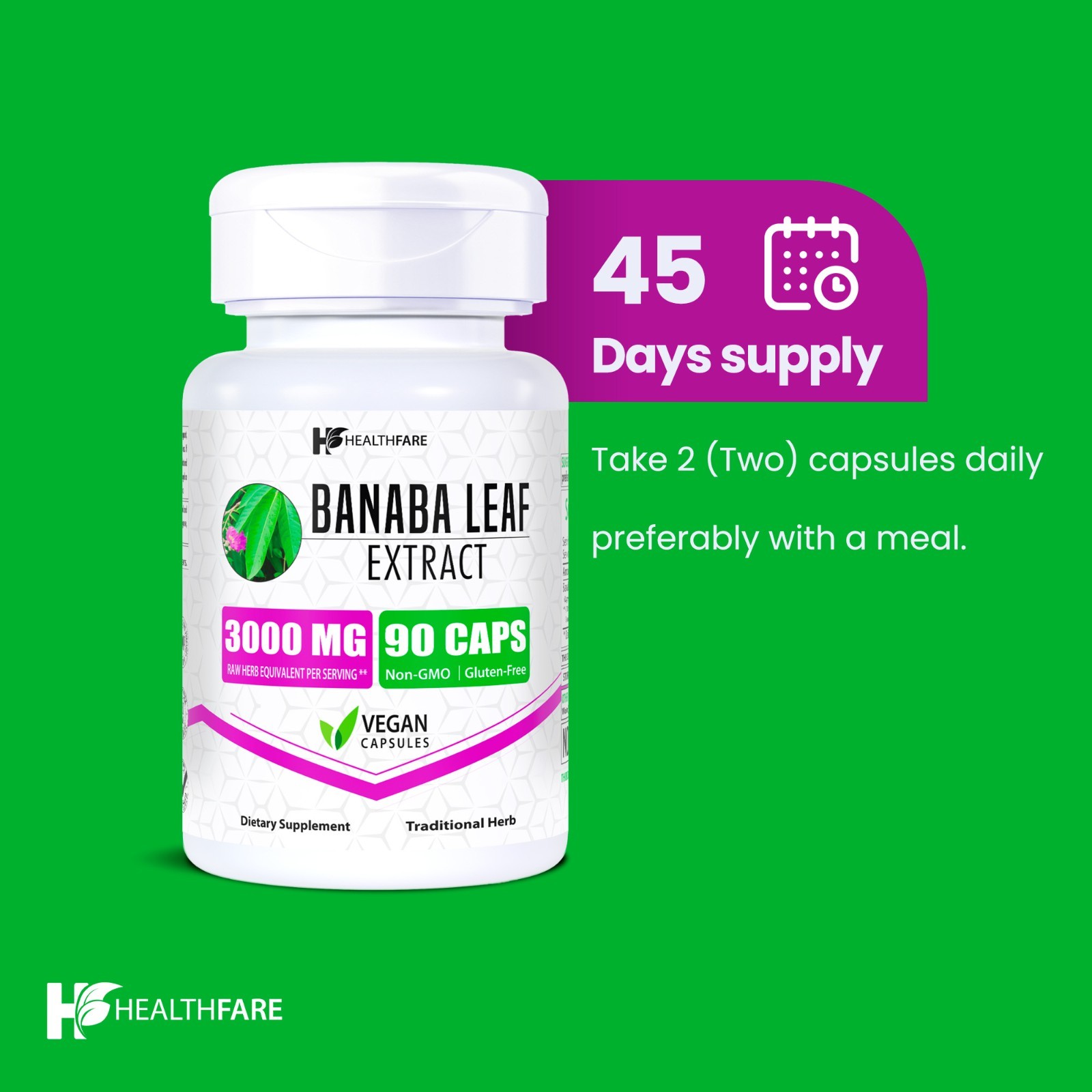 Healthfare Banaba Leaf Extract Capsules 3000mg | 90 Capsules