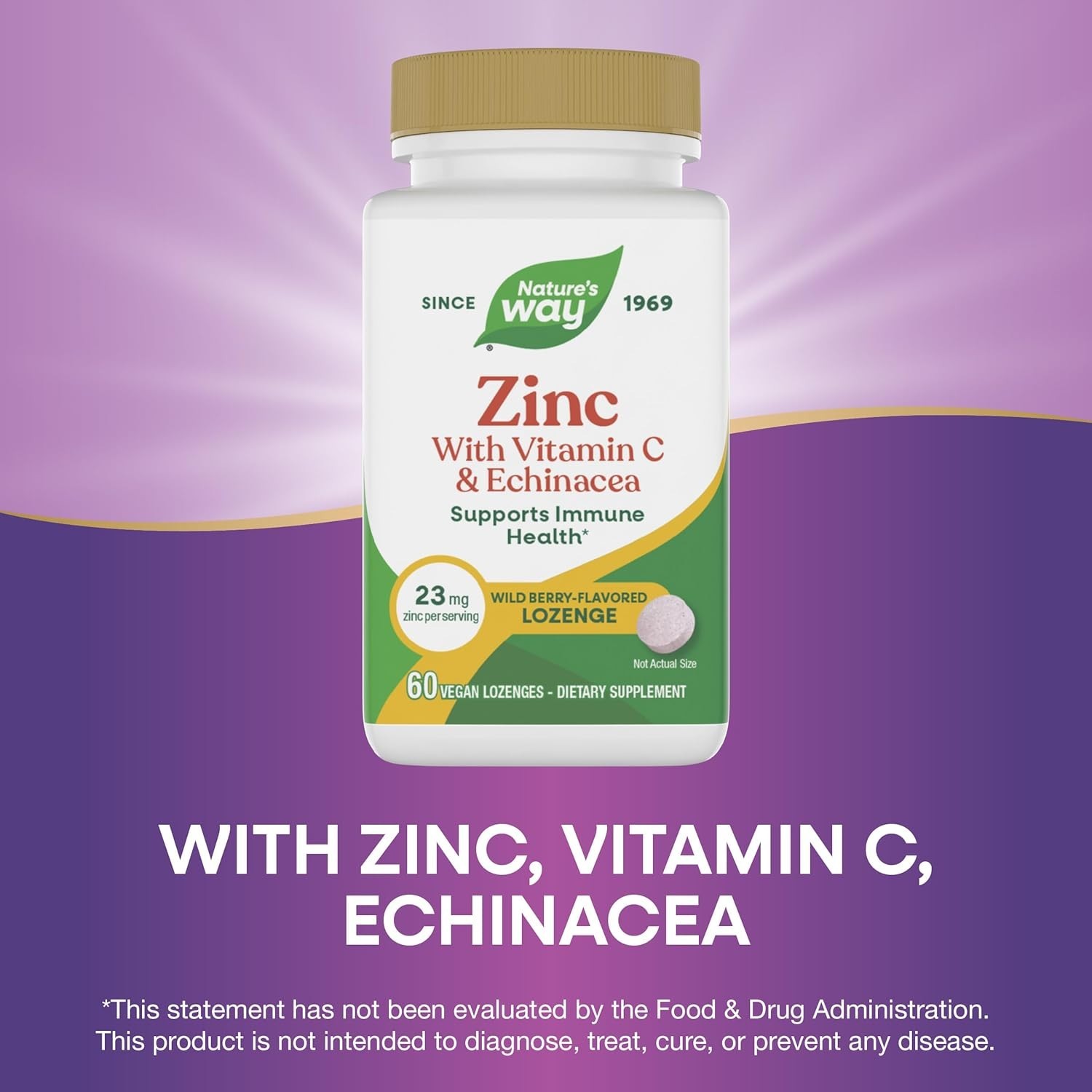 60 Wild Berry Zinc Lozenges with Vitamin C & Echinacea – Immune Health Booster*