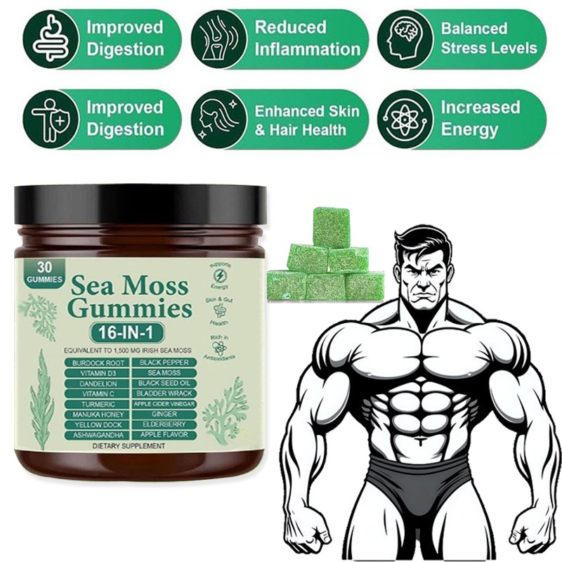Sea Moss Gummies 16-in-1, Sea Moss Blend with Black Seed Oil-Green Apple Flavor