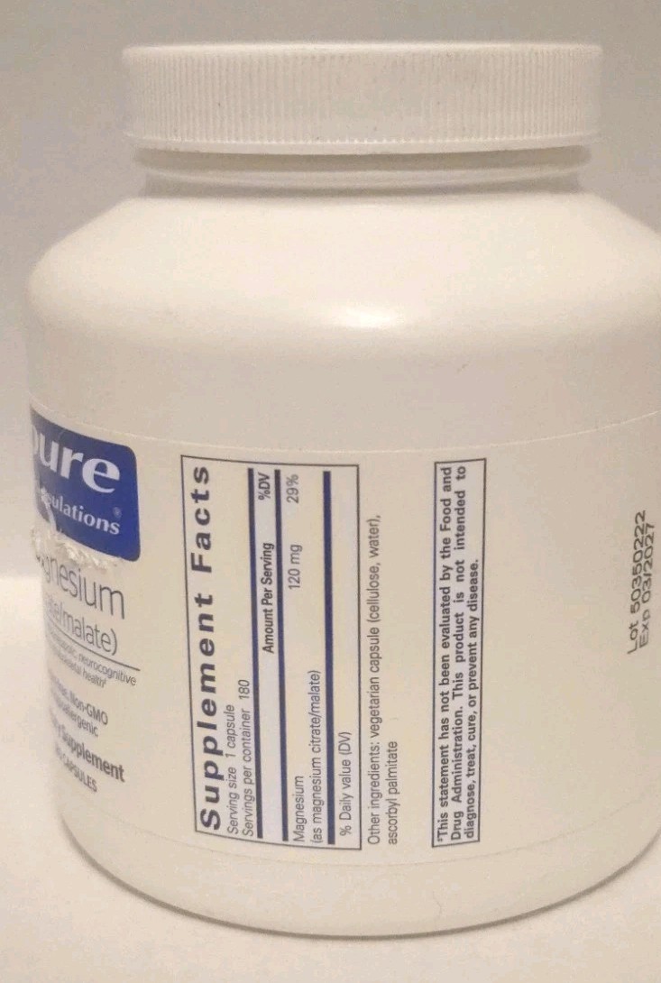 Pure Encapsulations Magnesium Citrate Dietary Supplement Capsules – 180 Count