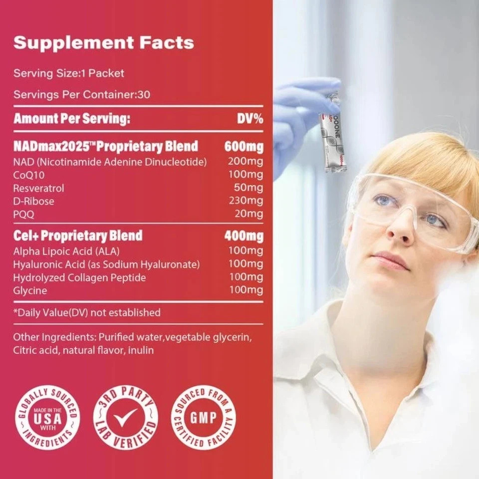 ZOOONE 5X NR1000-NAD+Berry Drink Flavor Mix for Skin Aging Support,Energy