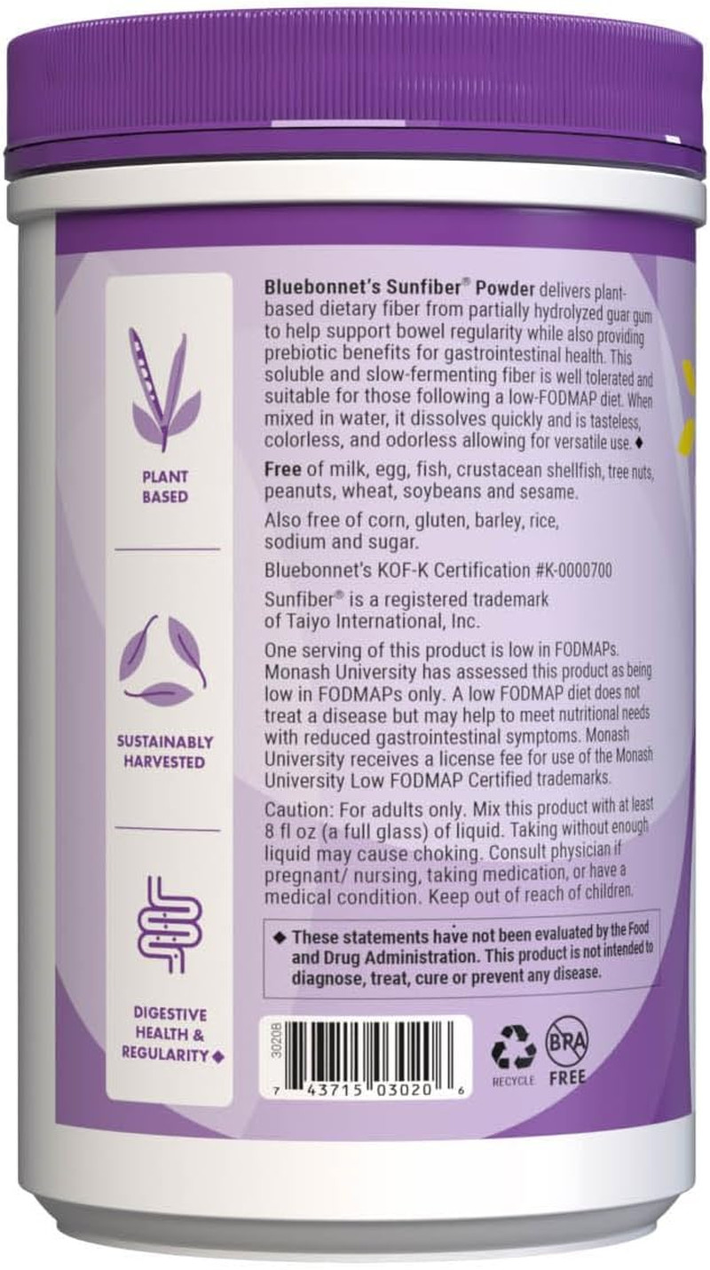 Bluebonnet Nutrition Sunfiber – 6 G of Plant Based Prebiotic Soluble Fiber – Sup