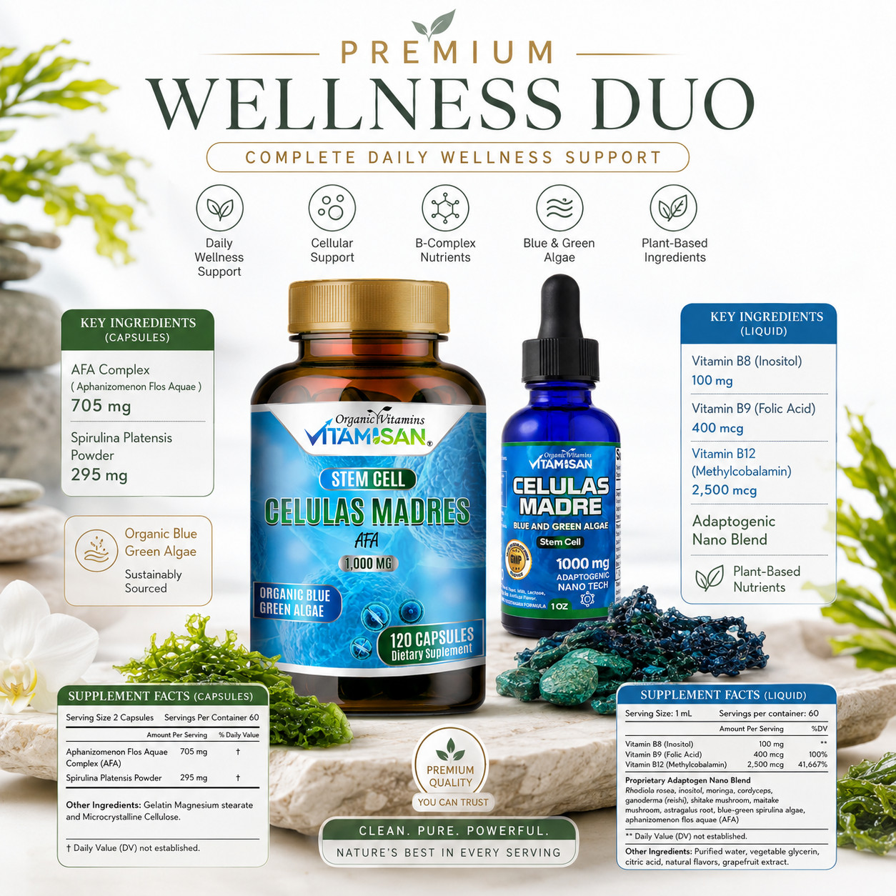Celulas Madres Stem Cell AFA Blue Green Algae Drops Capsules Men Women 3 Pack