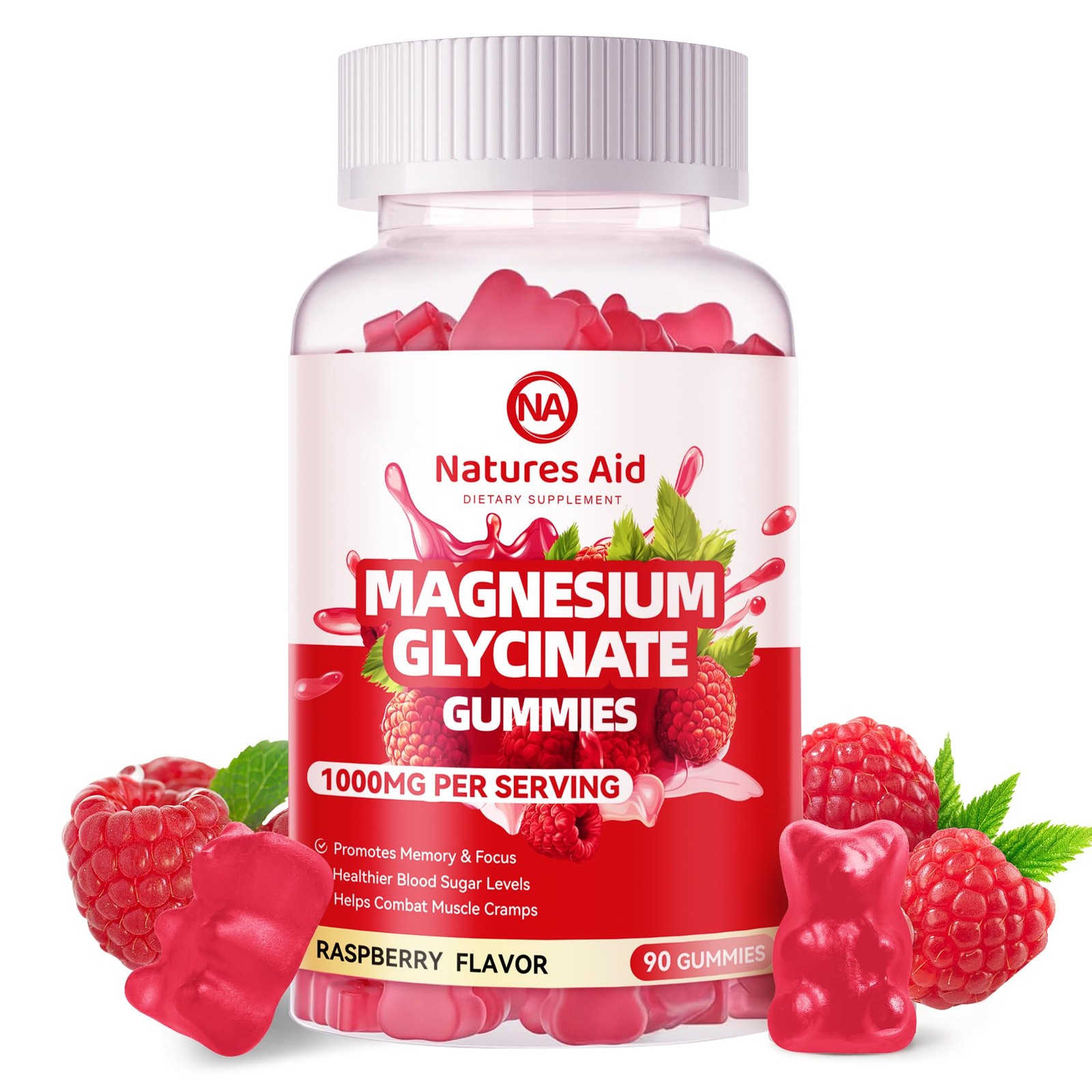 Natures Aid Magnesium Glycinate Gummies 90 Count (Pack of 1), Raspberry
