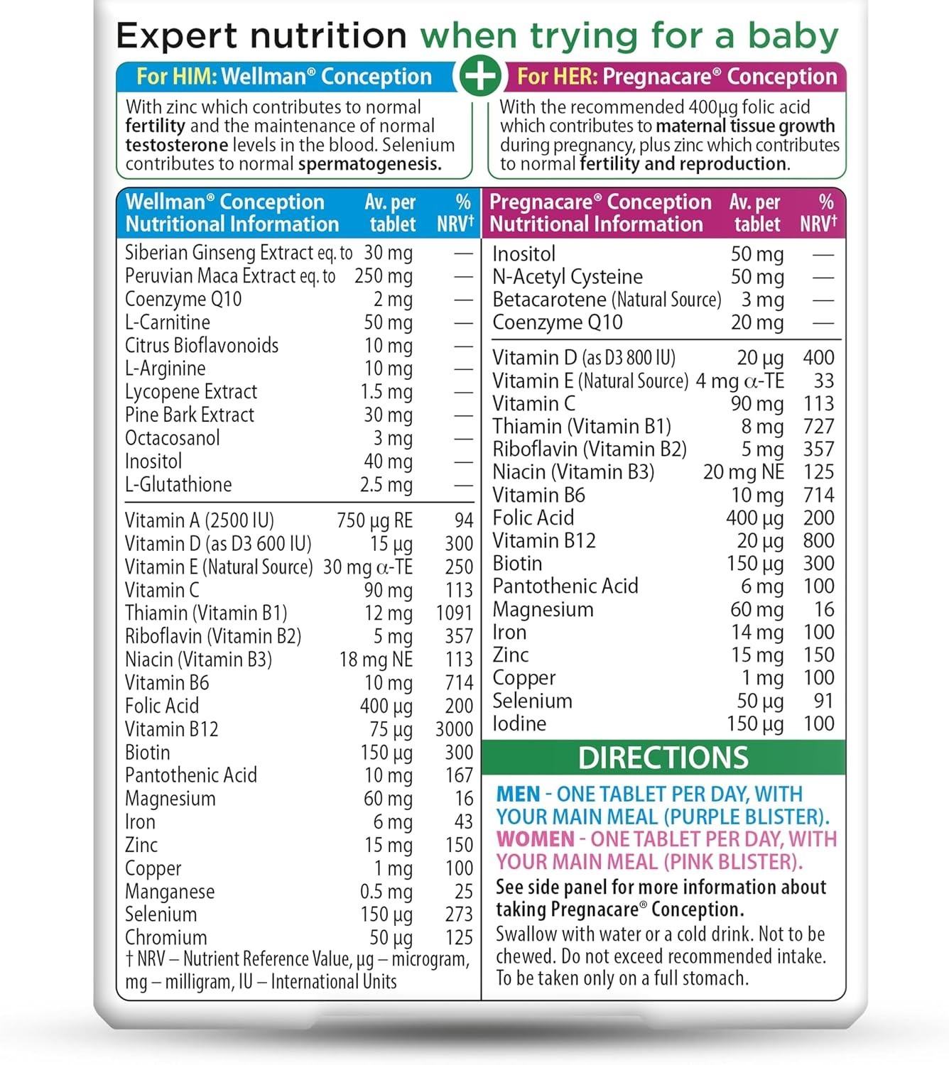 Vitabiotics – Pregnacare – His & 1 Count (Pack of 60), 56 Tablets + Capsules