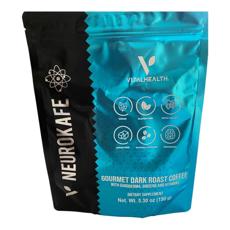 Vital Health V-NEUROKAFE Gourmet Dark Roast Coffee w/ Ginseng & Vitamins 5.3 oz