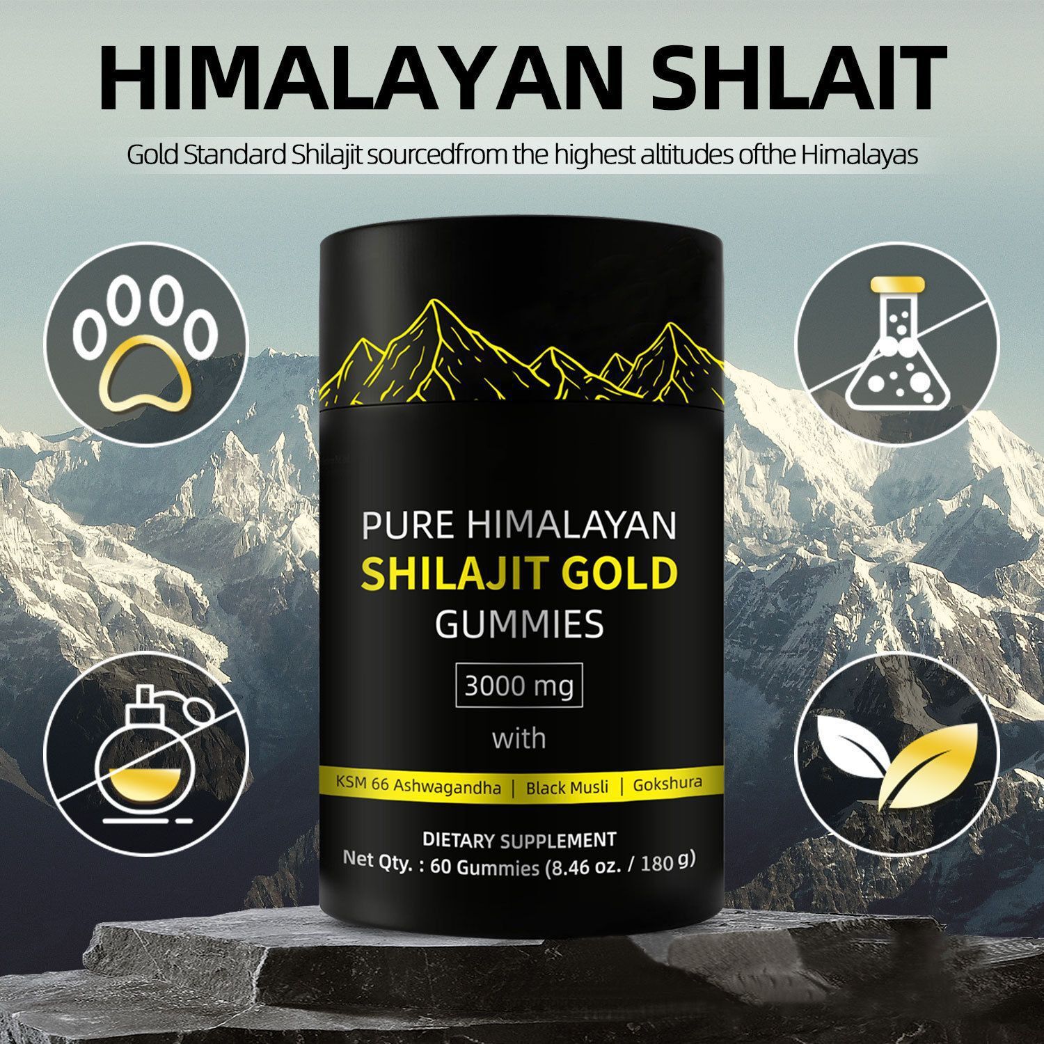 Himalayan Shilajit GOLD Gummies, Organic, Extremely strong 3000 mg, Fulvic Acid