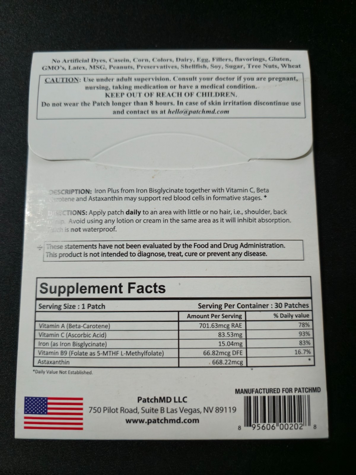 PatchMD Iron Plus Topical Patch – 90 Day Supplement Authentic- New Formula