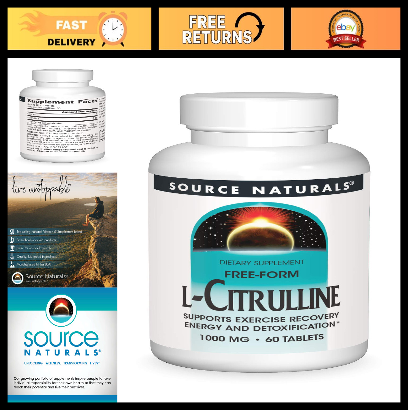 L-Citrulline 1000mg – Boosts Exercise Recovery, Energy & Detox – 60 Tablets