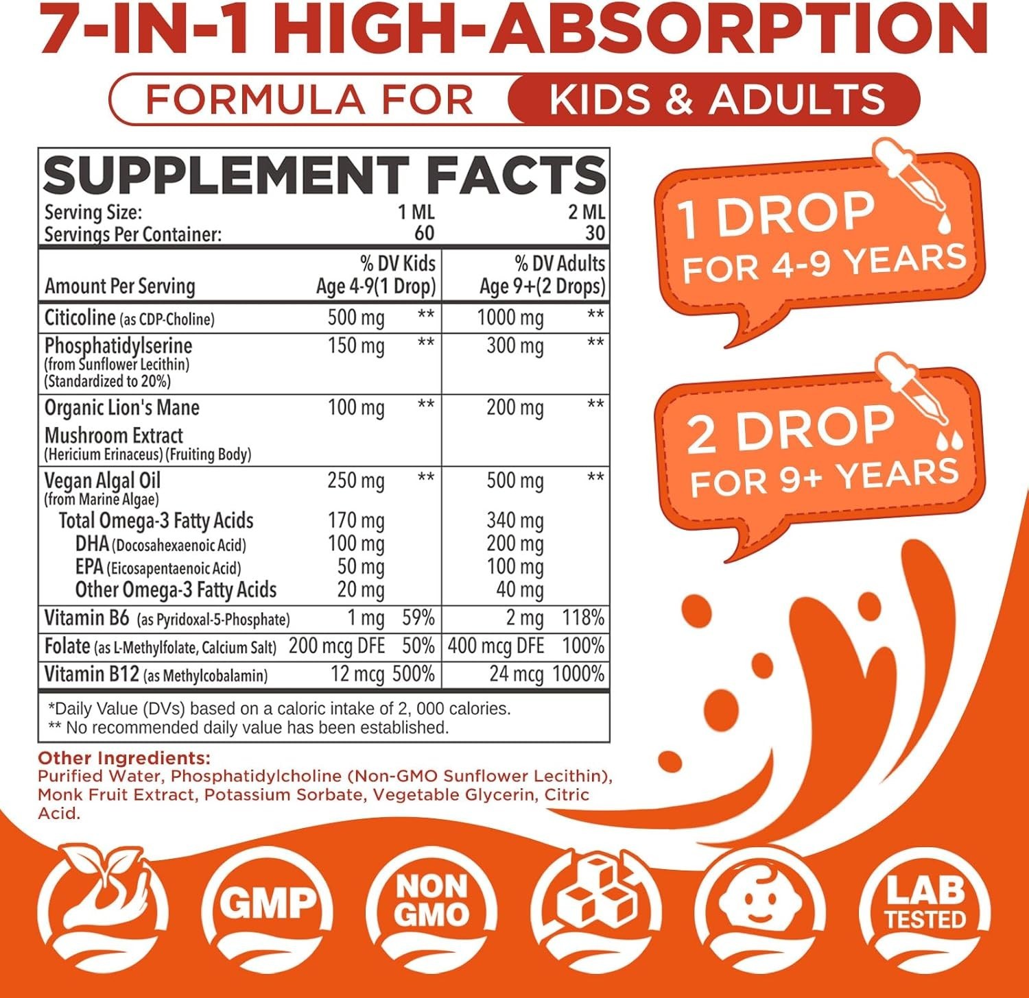 Citicoline 1000mg + Phosphatidylserine 300mg Supplements, CDP Choline for Kids..