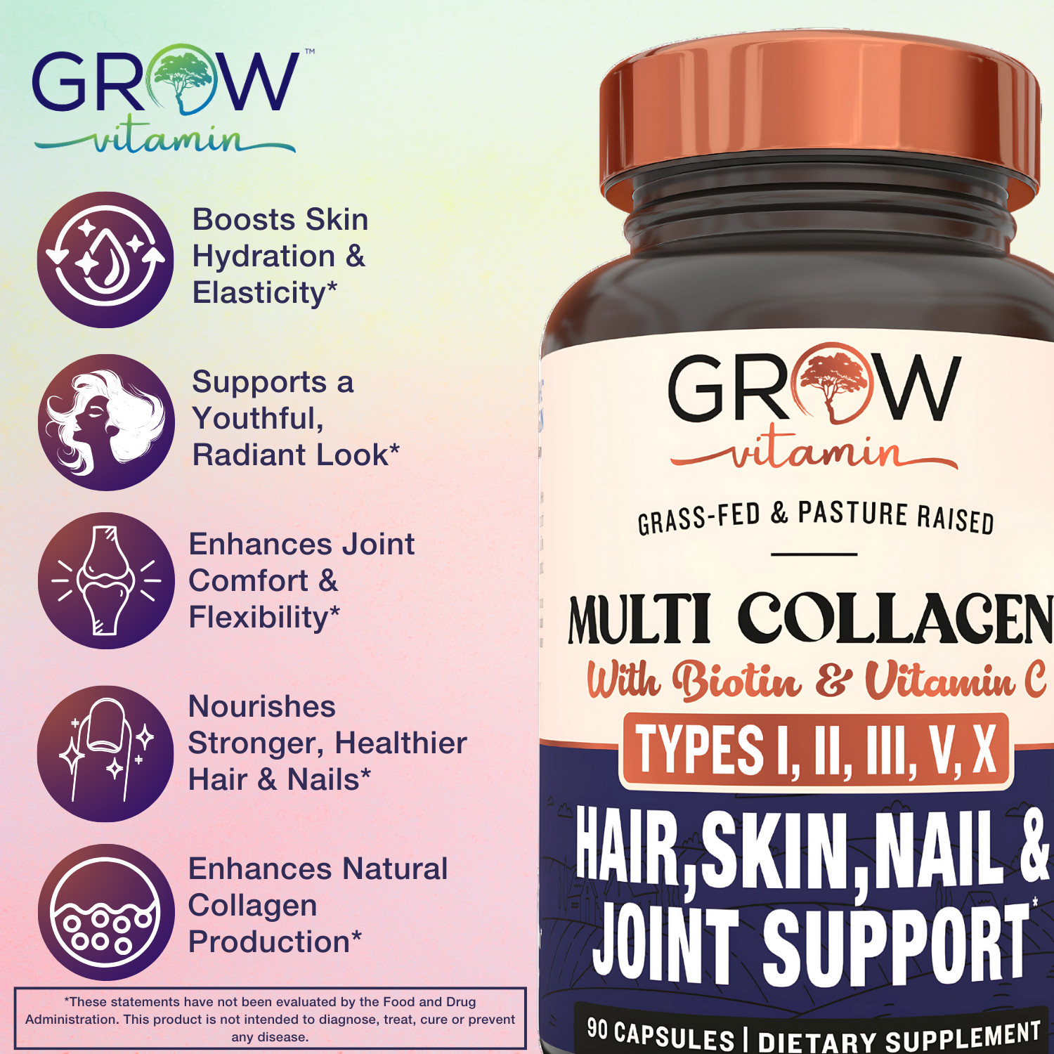 Beyond Collagen Multi Collagen Capsules Types I, II, III, V & X, 1800mg, 90ct