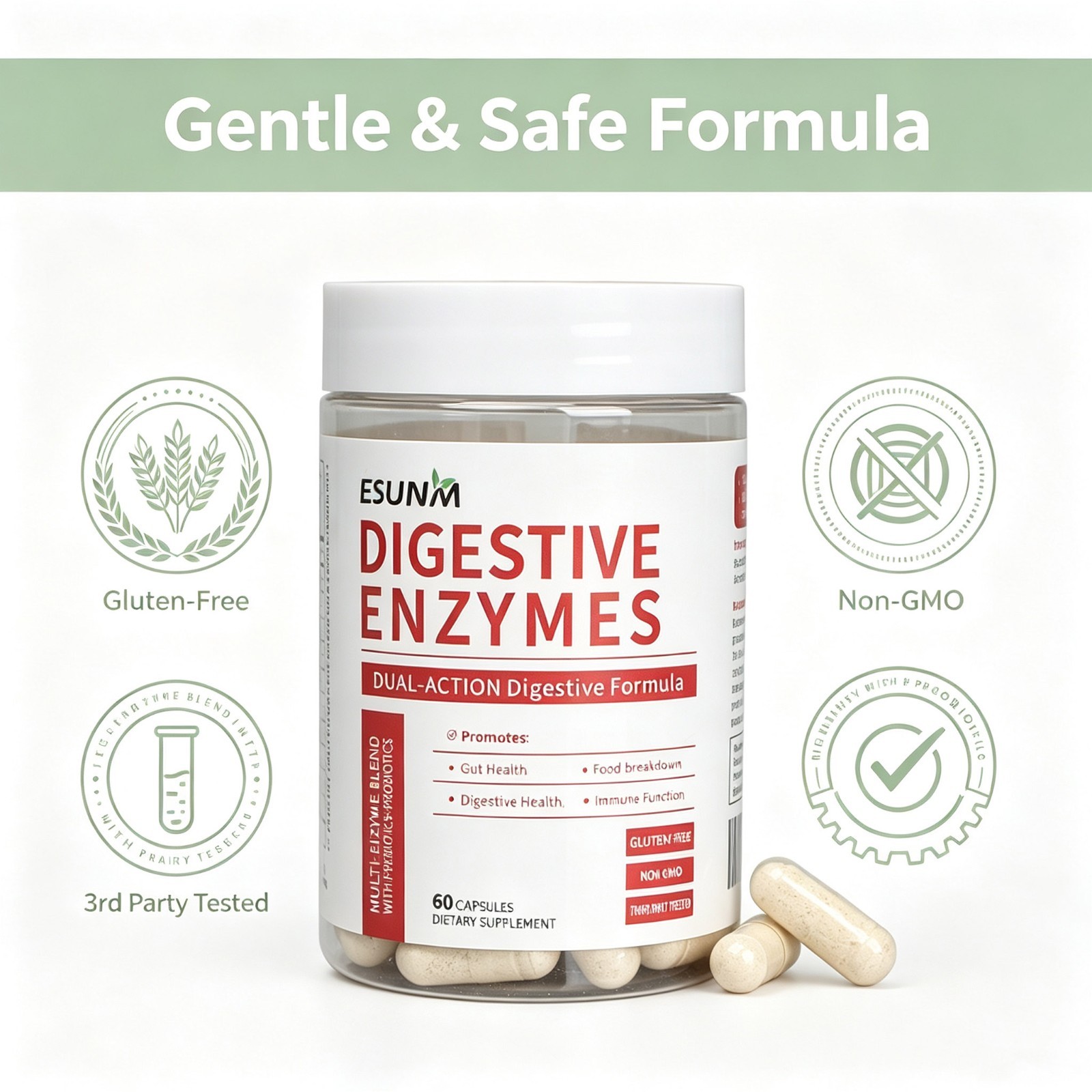 Probiotics and Enzymes for Gut Health Immune Support Gluten Free Non-GMO