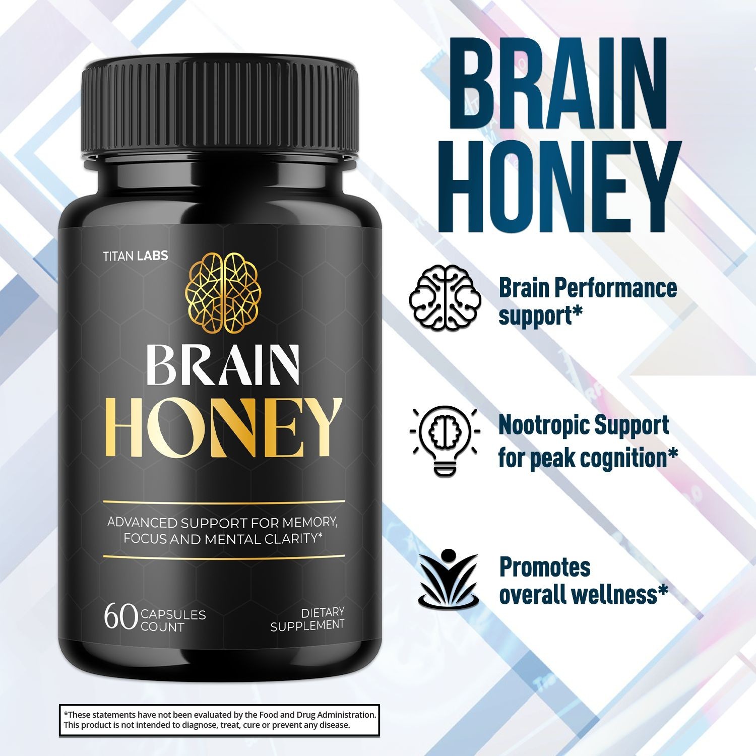 (3 Pack) Brain Honey Nootropic Natural Brain Supplement Brain Honey 180 Capsules