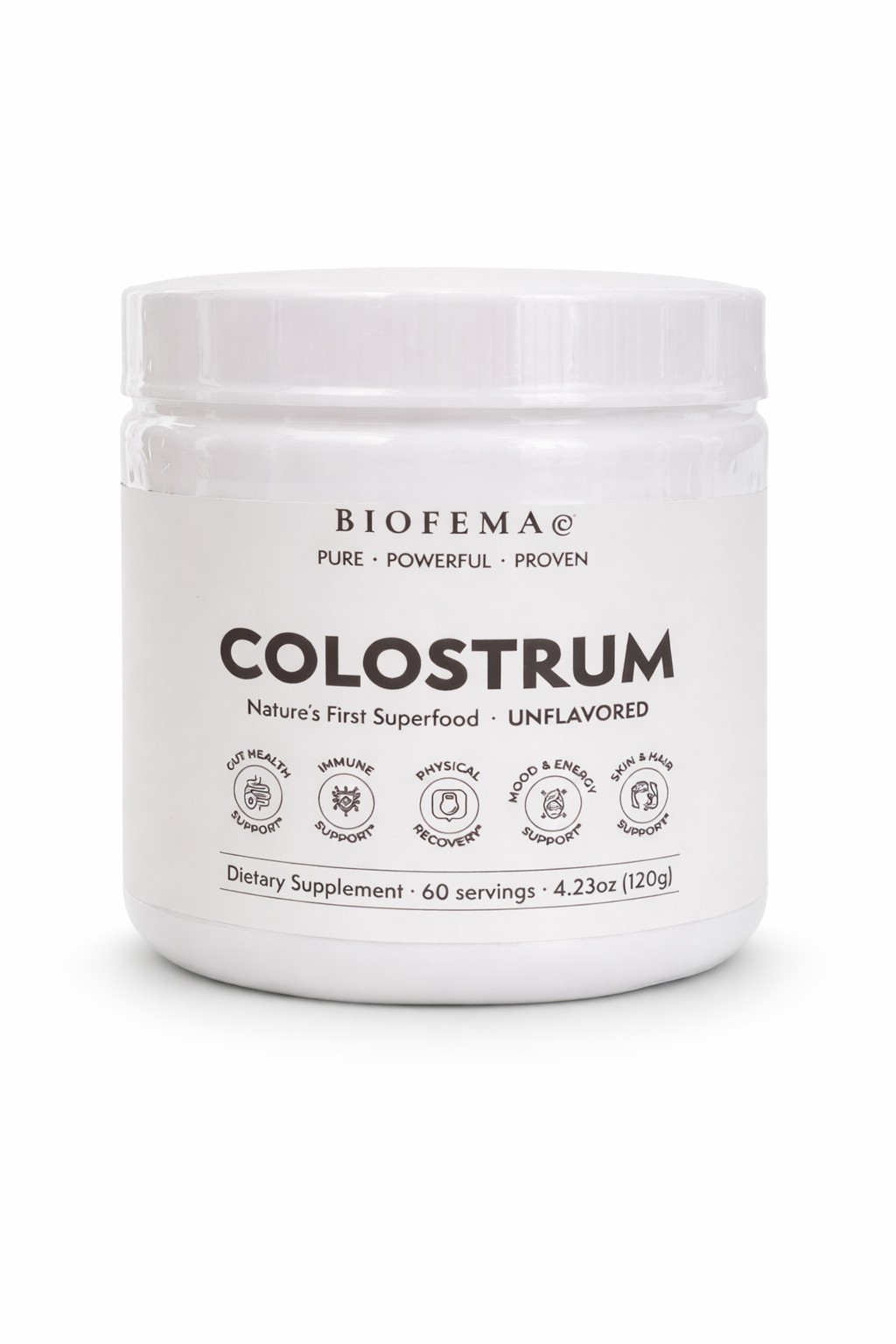 Biofema Colostrum Powder Unflavored 4.23oz 120g 60 Servings Immune Gut…