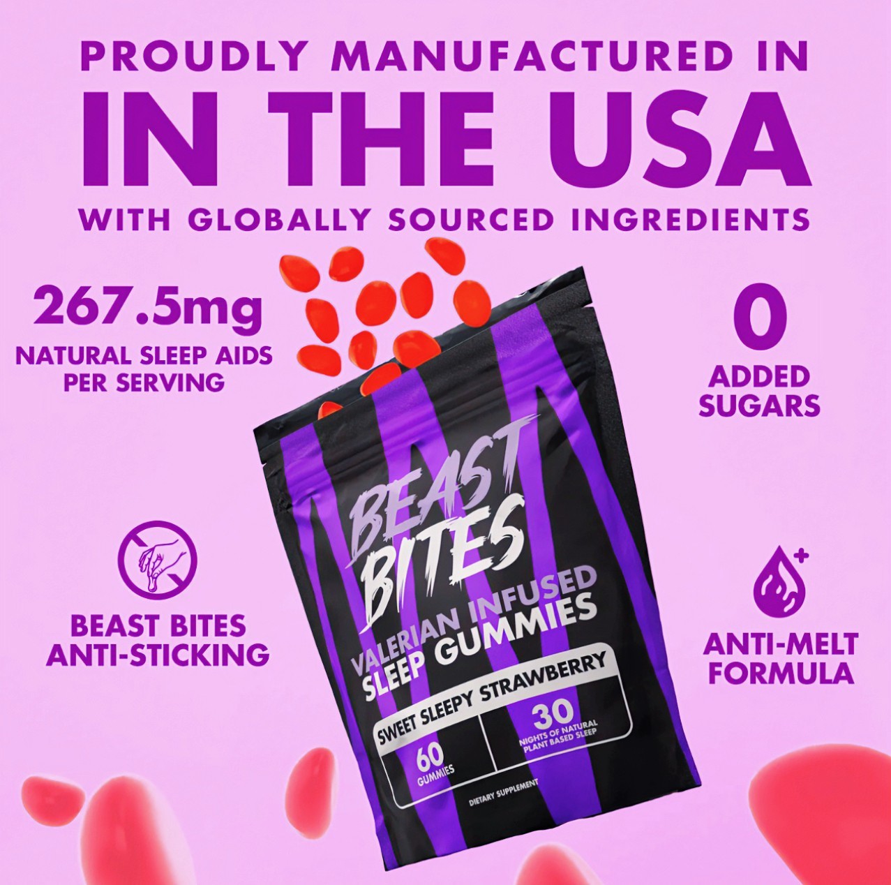 Beast Bites Sleep Gummies – Valerian Infused 60 Gummies 30 Servings