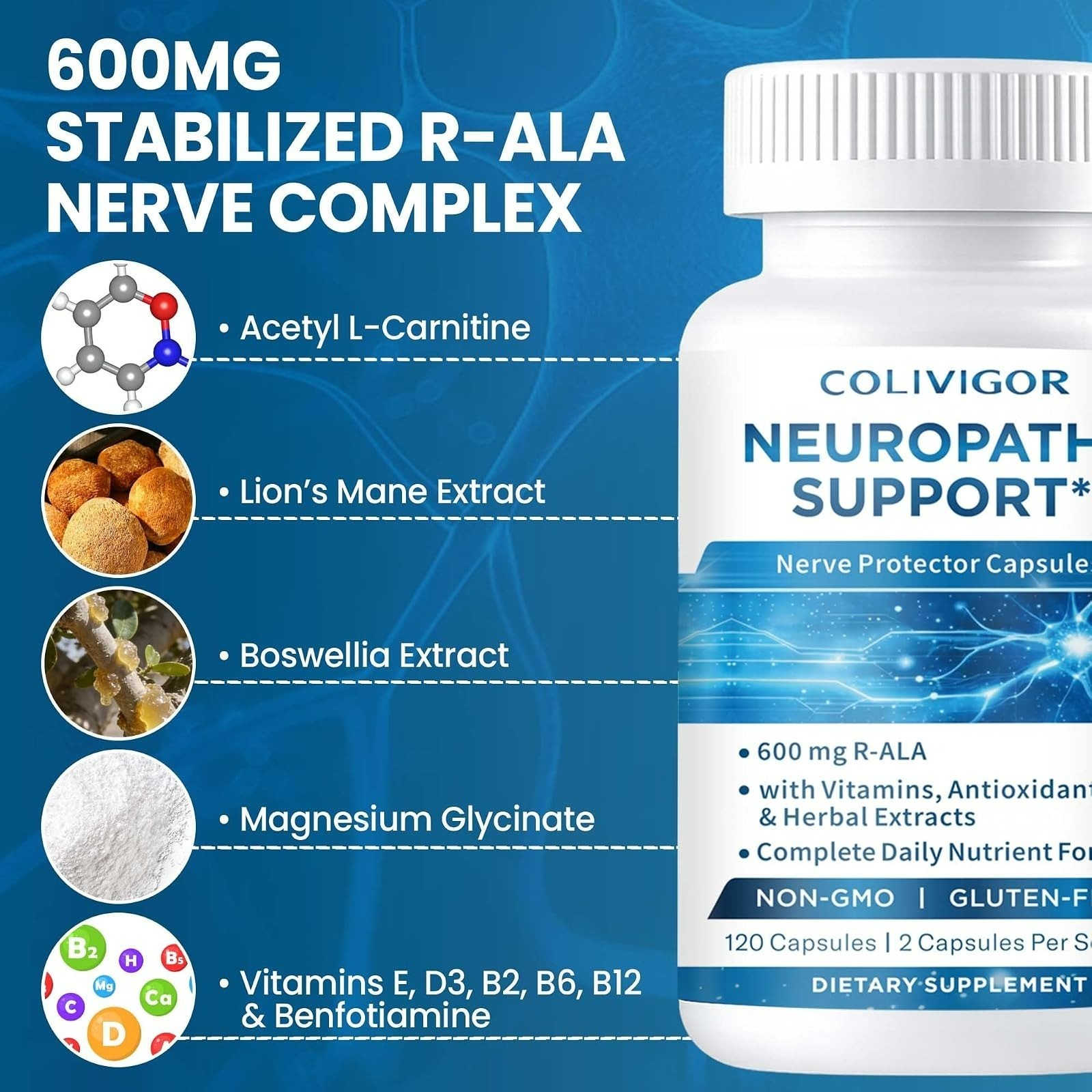 R-Alpha Lipoic Acid 600mg 120 Capsules | Nerve Support | Vegan