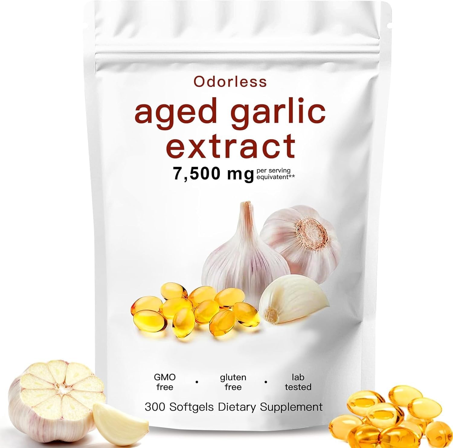 Aged Garlic Extract 7500mg 300 Count – Odorless Capsules Heart Immune Support