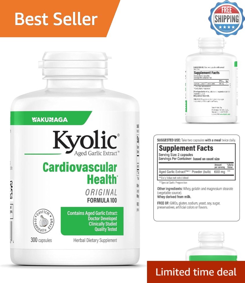 Wakunaga Aged Garlic Extract 300 Capsules – Odorless & Non-GMO for Heart Health