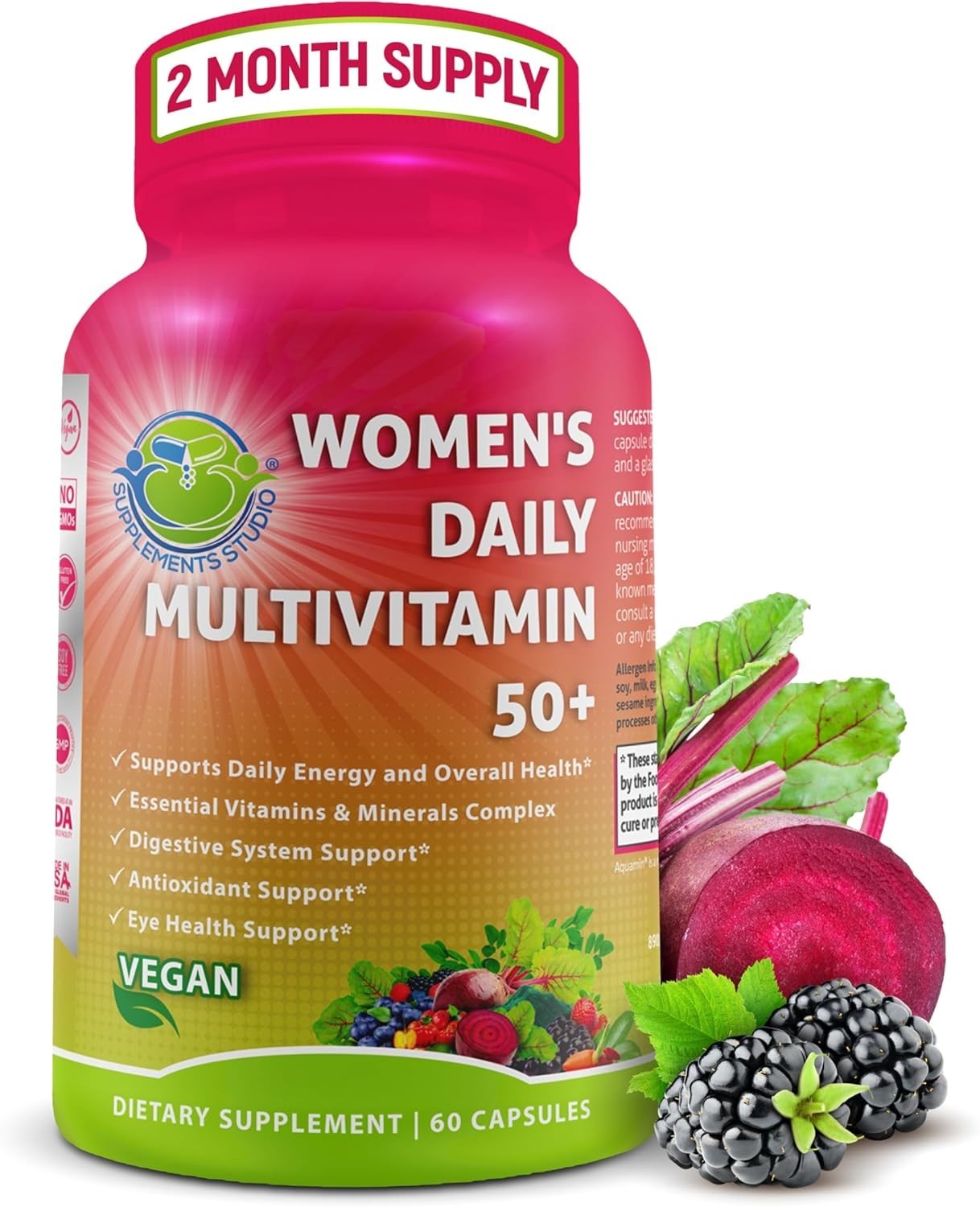 Womens Multivitamin 50 Plus Vegan Methylated w/ Biotin Lutein Capsules