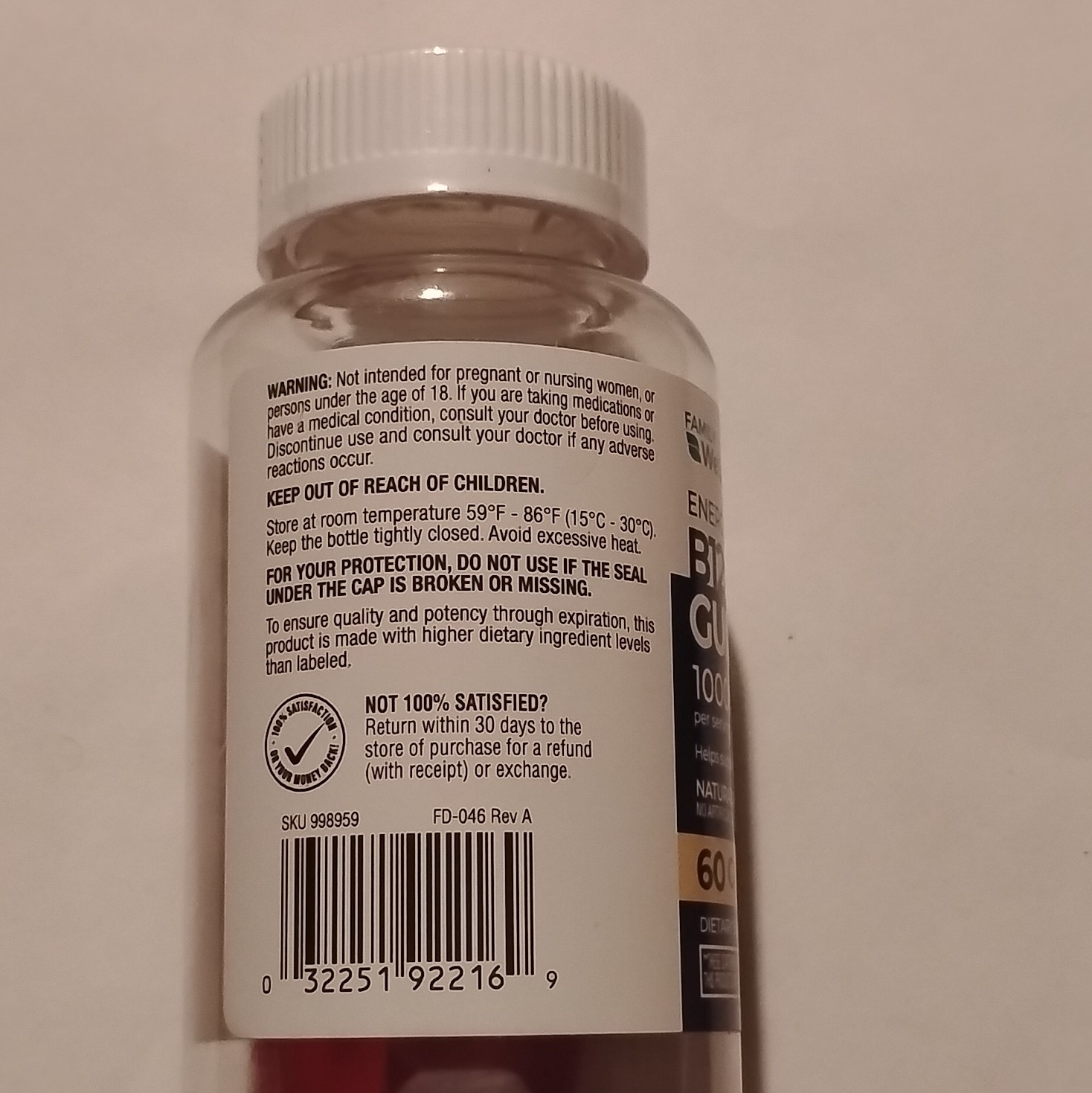 Family Wellness Vitamin B12 1000mcg Gummies Energy Support 60 Natural Raspberry