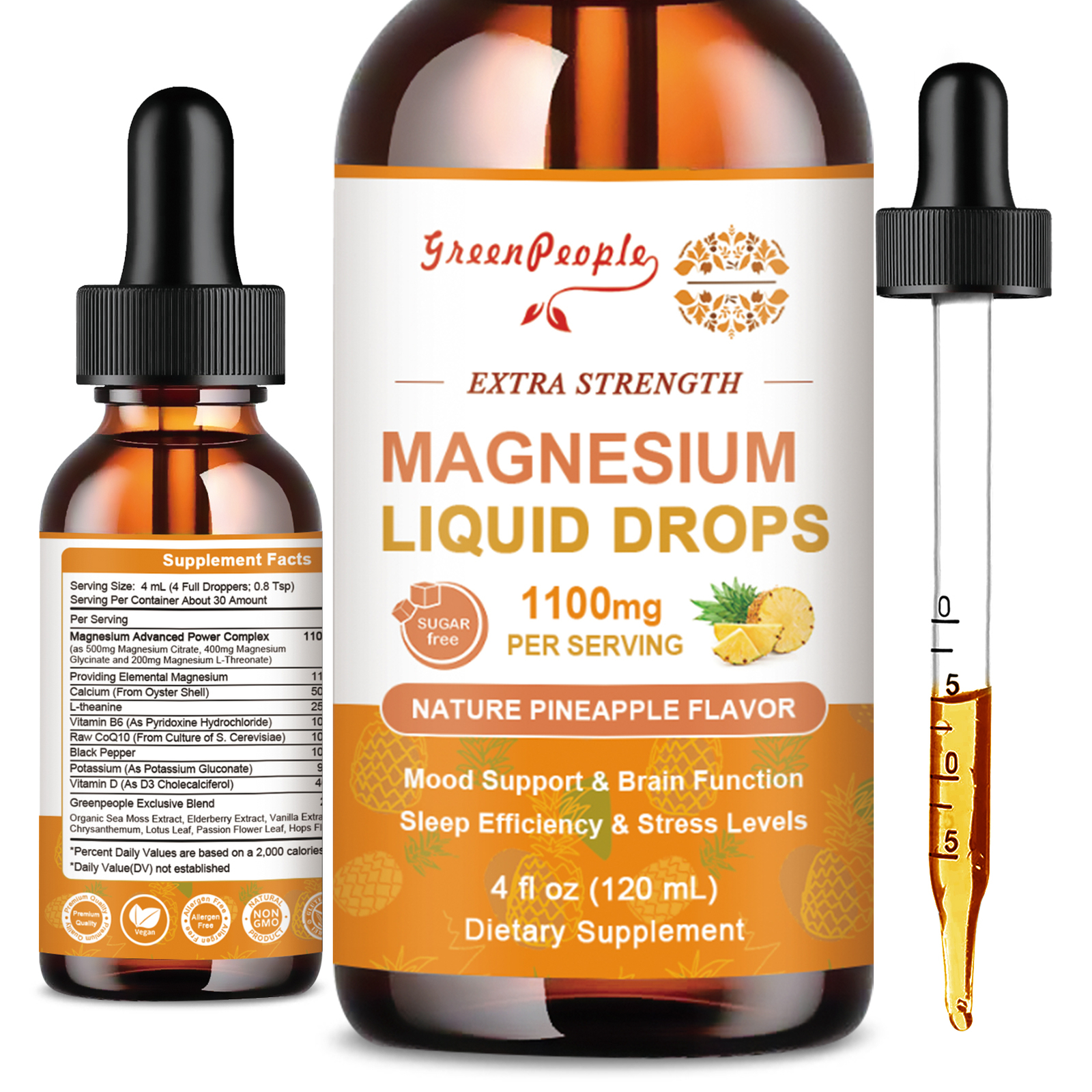 120ML Magnesium Liquid Drops, Magnesium Glycinate Improved Sleep,Anxiety Relief