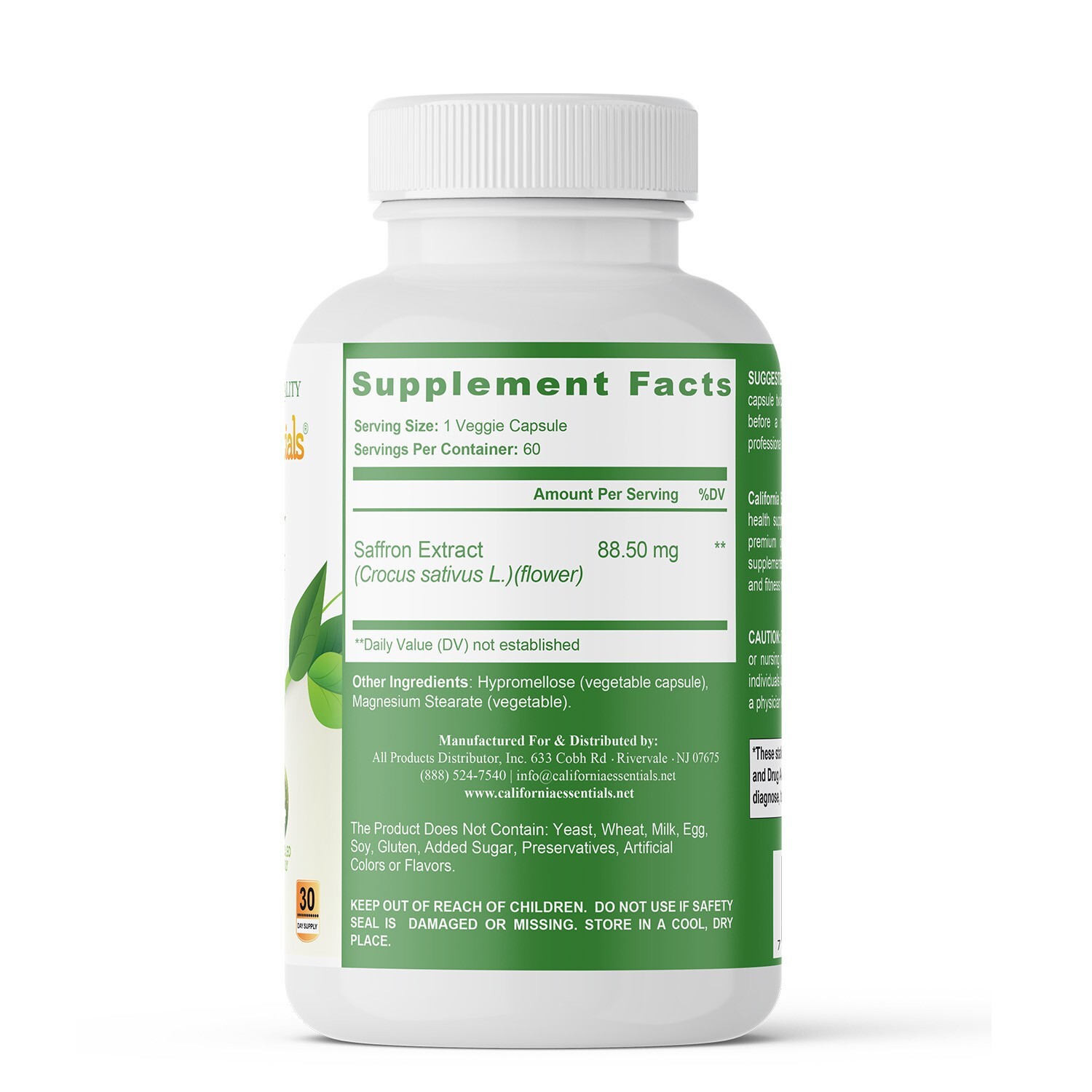 Saffron Extract 88.5mg, Help Improve Sleep Habits Non-GMO, Gluten Free, 180 Caps