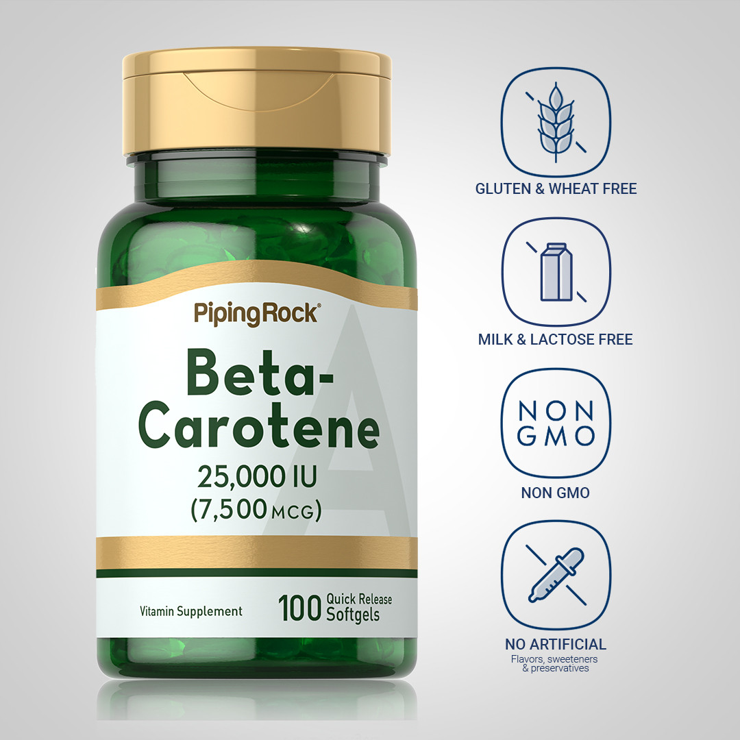 Beta-Carotene 25,000 IU | 100 Softgels | Vitamin A Supplement | by Piping Rock