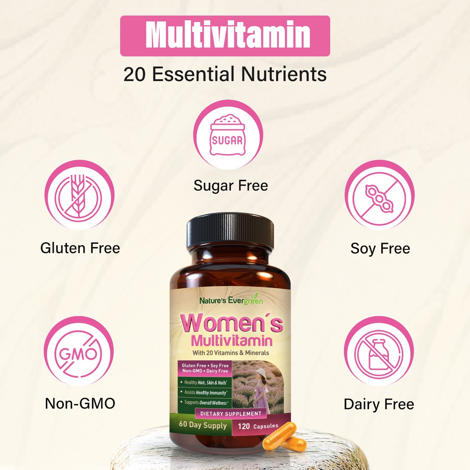 Multivitamin for Women, Multimineral W/ Over 20 Vitamins A, C, D, E, B12, More
