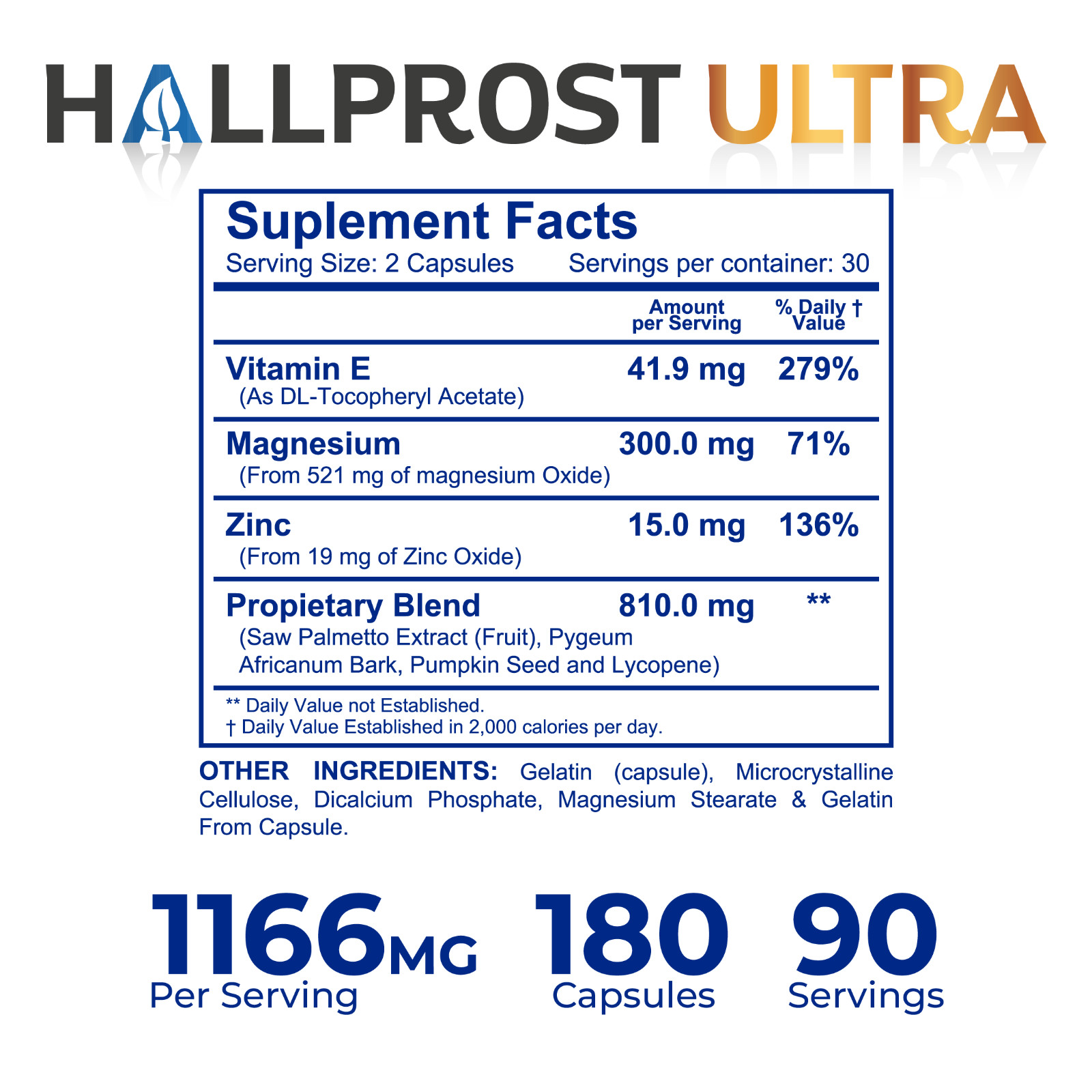 HALLPROST ULTRA 180 ct + Free HALLVIGOR 60 ct | Prostate Health Complex, 240 ct