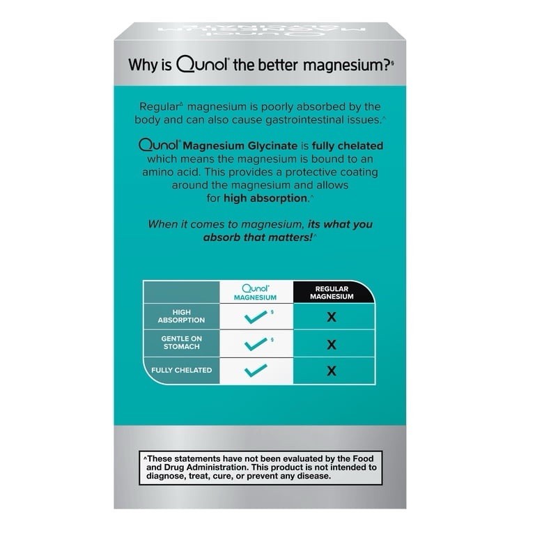 Qunol Magnesium Glycinate 300mg Tablets 60 Count 3 Pack for Nerve, Bone & Muscle