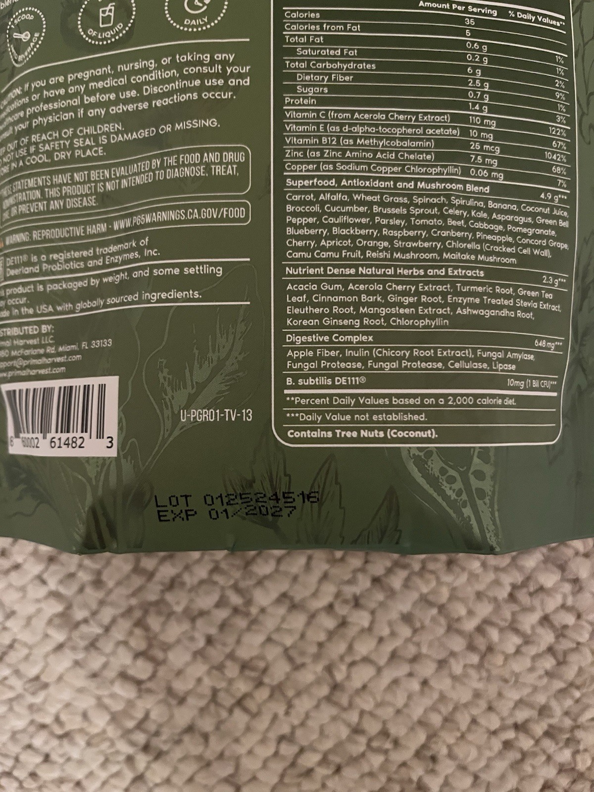 Primal Harvest Super Greens Powder 30 Servings with 50+ Superfood and Probiotics
