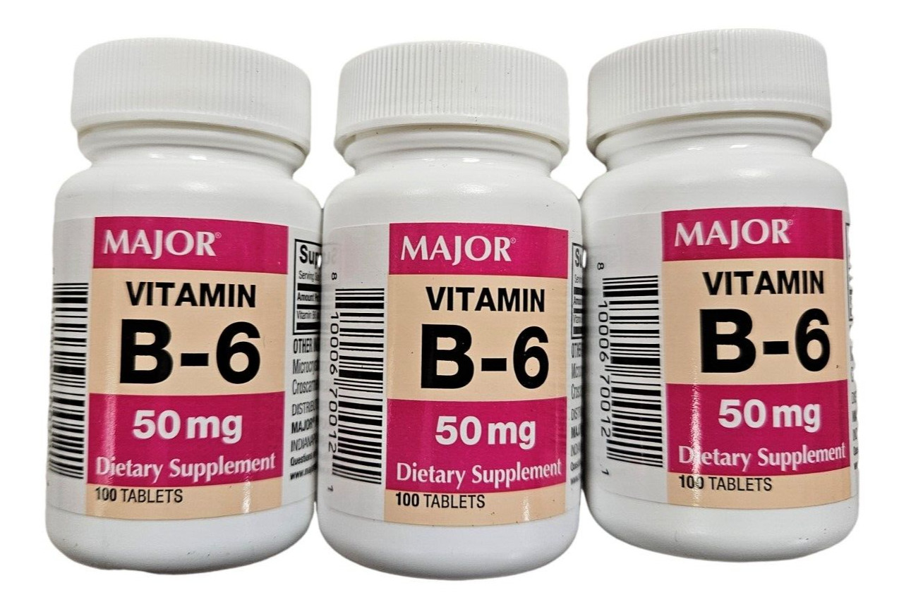 Major VITAMIN B6 50mg 100 Tablets ( 3 pack ) __
