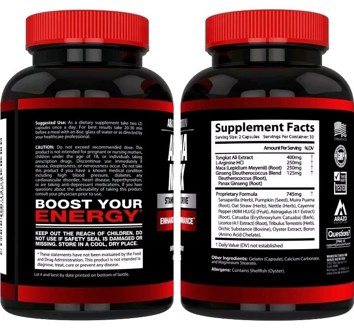 Arazo Nutrition Alphamaxx Health Supplement Ginseng Muira Puama Tribulus 60.D2