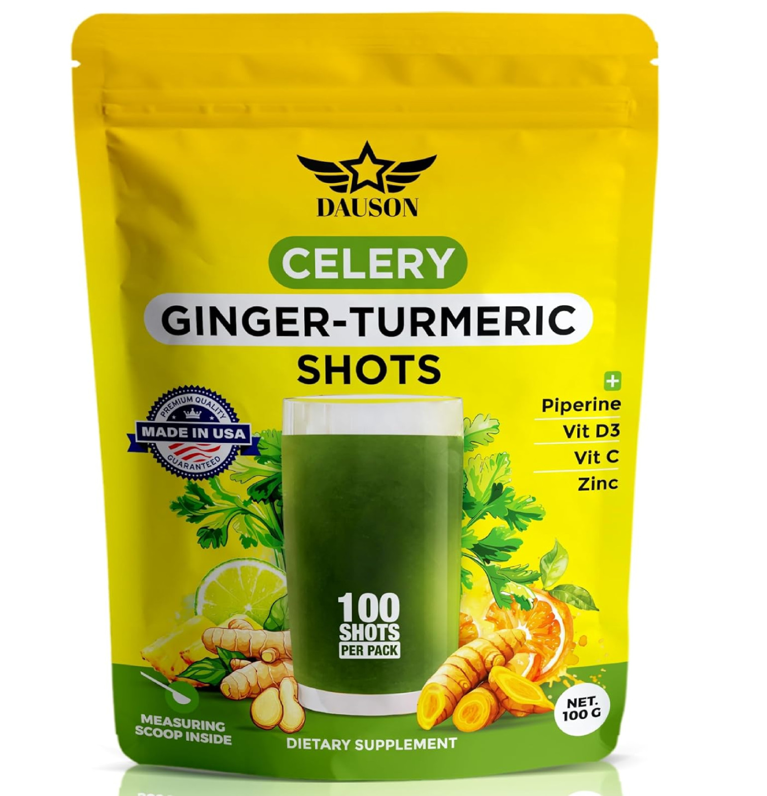 Celery Ginger Turmeric Shots Powder with Vitamin C, D3 & Zinc – Daily Detox & Im