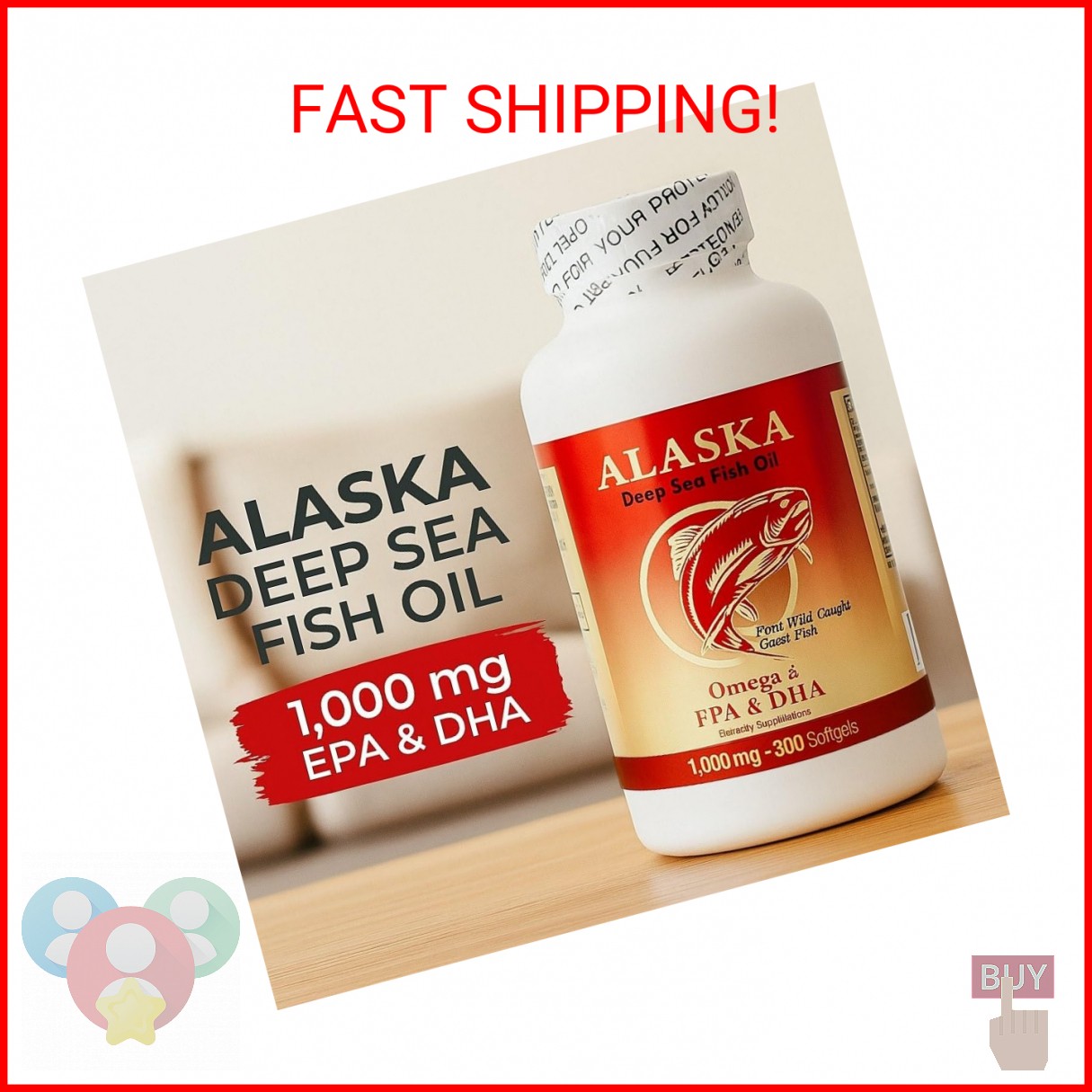 NCB Alaska Deep Sea Fish Oil Omega 3 EPA DHA 1000mg, 300 Softgels