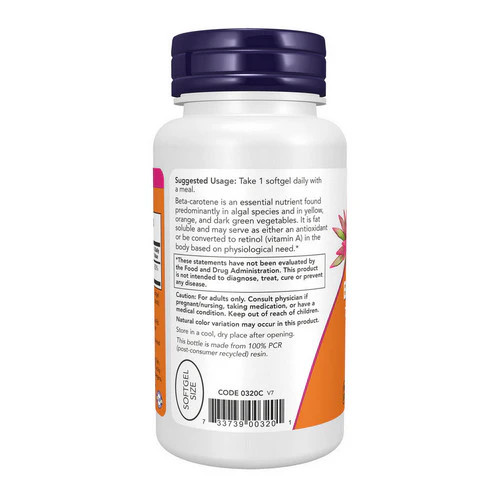 Natural Beta Carotene 25000 IU 90 Sofgels By Now Foods