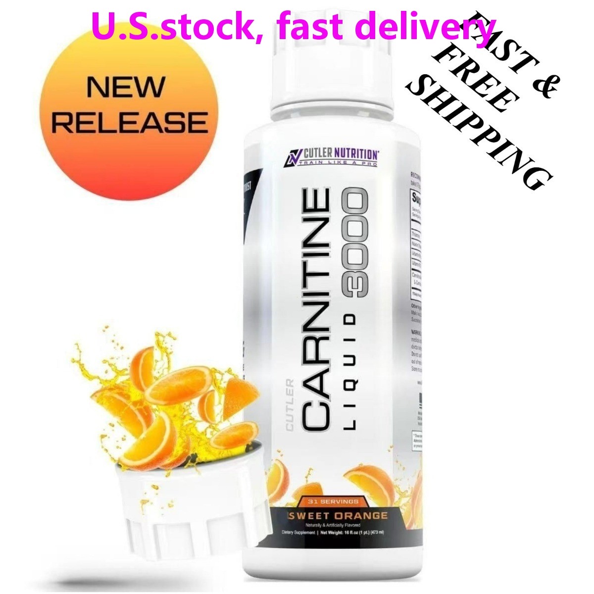 Cutler Nutrition Liquid Carnitine 3000–3g Blend,Energy & Recovery, Sweet Orange