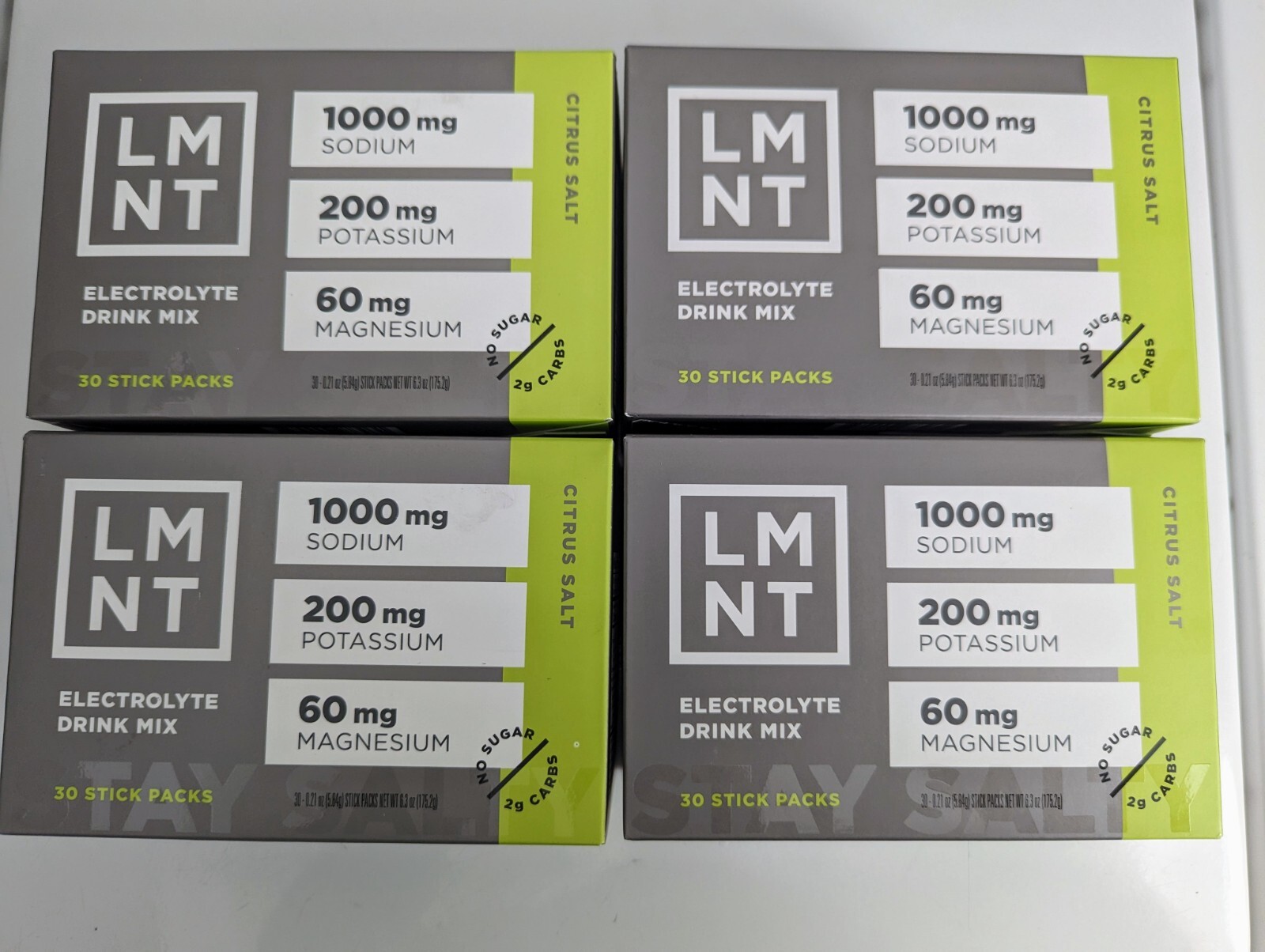 LMNT Keto Electrolyte Drink Mix – No Sugar – 4 Boxes Citrus Salt 30 Sticks Each