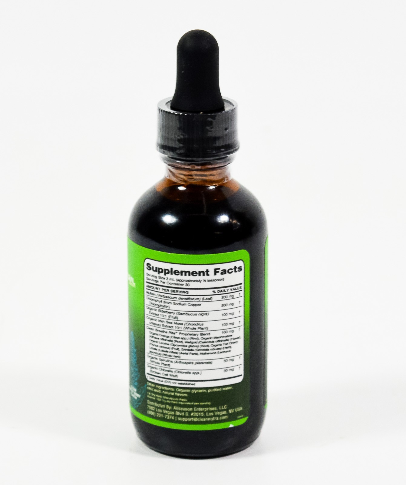 Clean Nutra BREATHE RITE 2oz Mullein Chlorophyll Sea Moss LIQUID DROPS 03/2027
