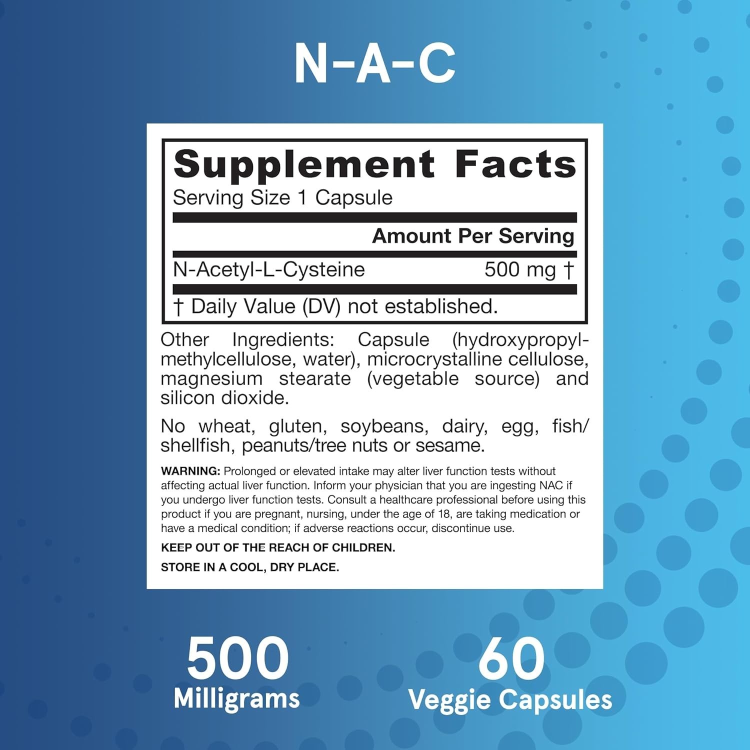 N-A-C 500 mg – Antioxidant Supplement for Healthy Liver Function, 60 Count