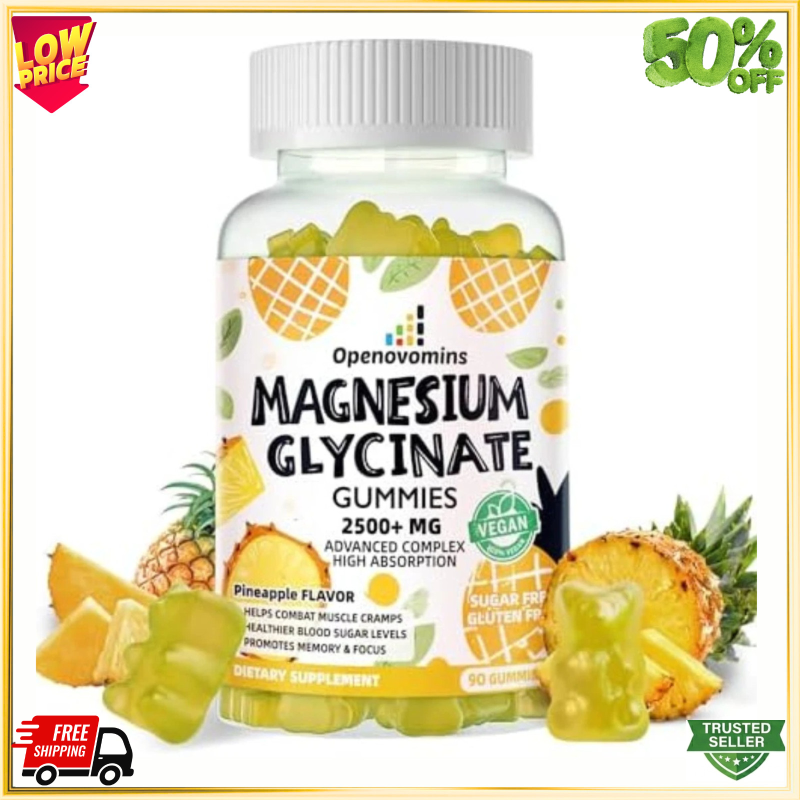Magnesium Glycinate Gummies 2500mg – Sugar Free Magnesium Potassium Supplement w